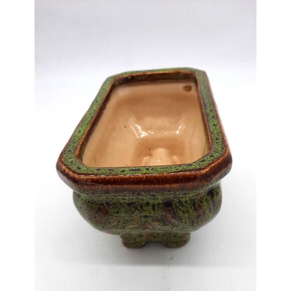 Vintage Haeger Pottery Green Brown Splattered 9.5" Glazed 4 Footed Planter - Picture 4 of 8